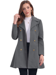 Winter Long Lapel Collar Contrast Double Breast Coat