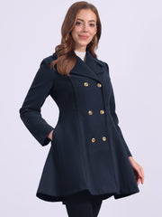 Winter Long Lapel Collar Contrast Double Breast Coat
