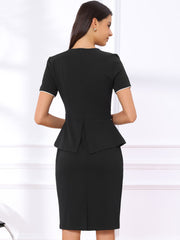 Peplum Pencil Crew Neck Short Sleeve Bodycon Elegant Sheath Dress
