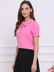 Peter Pan Collar Tie Neck Casual Cute Cotton Button-Up Shirt