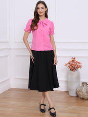 Peter Pan Collar Tie Neck Casual Cute Cotton Button-Up Shirt