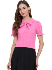 Peter Pan Collar Tie Neck Casual Cute Cotton Button-Up Shirt