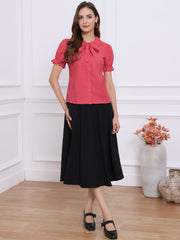 Peter Pan Collar Tie Neck Casual Cute Cotton Button-Up Shirt