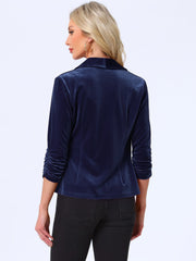 Lapel Collar Velvet Solid Office Work Open Front Blazer