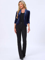 Lapel Collar Velvet Solid Office Work Open Front Blazer