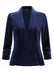 Lapel Collar Velvet Solid Office Work Open Front Blazer