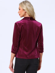 Lapel Collar Velvet Solid Office Work Open Front Blazer