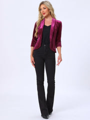 Lapel Collar Velvet Solid Office Work Open Front Blazer