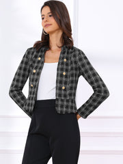 Vintage Tweed Plaid Slim Fit Work Office Cropped Jacket