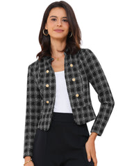 Vintage Tweed Plaid Slim Fit Work Office Cropped Jacket