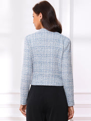 Vintage Tweed Plaid Slim Fit Work Office Cropped Jacket