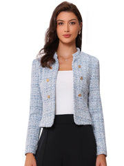 Vintage Tweed Plaid Slim Fit Work Office Cropped Jacket