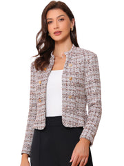 Vintage Tweed Plaid Slim Fit Work Office Cropped Jacket