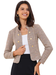 Vintage Tweed Plaid Slim Fit Work Office Cropped Jacket