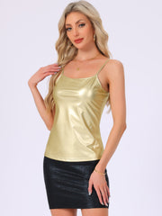 Holographic Cami Top Sleeveless Club Party Slim Fit Metallic Shirt