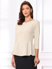 3/4 Sleeve Belted Peplum Elegant Business Work Blouse