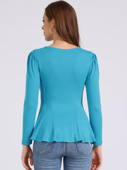 Long Sleeve Scoop Neck Casual Peplum Blouse