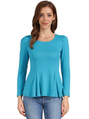 Long Sleeve Scoop Neck Casual Peplum Blouse