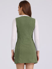 Corduroy Overall Scoop Neck Sleeveless Button Pinefore Dress