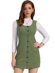 Corduroy Overall Scoop Neck Sleeveless Button Pinefore Dress