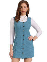 Corduroy Overall Scoop Neck Sleeveless Button Pinefore Dress