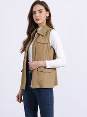 Zip Up Pockets Sleeveless Cargo Jacket Utility Vest