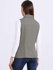 Zip Up Pockets Sleeveless Cargo Jacket Utility Vest