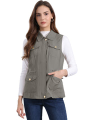 Zip Up Pockets Sleeveless Cargo Jacket Utility Vest