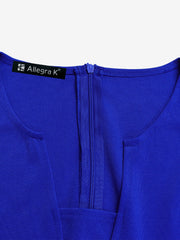 Solid Color 3/4 Sleeves Belted Pleated Midi Dress