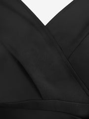 V Neck Solid Color Short Sleeve Tie Waist Dress