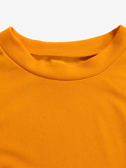 Solid Color Pleated Button Decor Belted Dress