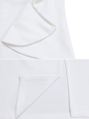 Solid Color Puff Sleeves Midi Sheath Dress