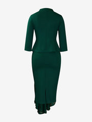 2 Pieces 3/4 Sleeves Blazer & Lace Ruffled Midi Pencil Skirt Set