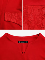 2 Pieces 3/4 Sleeves Blazer & Lace Ruffled Midi Pencil Skirt Set