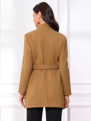Classic Stand Collar Long Sleeve Belted Winter Coat