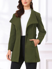 Classic Stand Collar Long Sleeve Belted Winter Coat