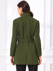 Classic Stand Collar Long Sleeve Belted Winter Coat