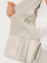 2 Piece Collarless Long Sleeve Peplum Blazer and Pencil Skirt Work Suit Set