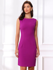 Sleeveless Sheath Boat Neck Casual Office Solid Midi Dress