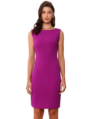 Sleeveless Sheath Boat Neck Casual Office Solid Midi Dress