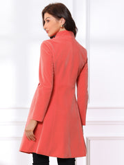 Velvet A-Line Stand Collar Double Breasted Winter Trench Coat