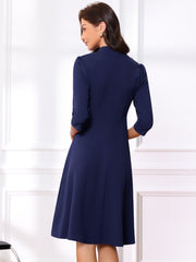 Retro 3/4 Sleeve Stand Collar Office Work Elegant A-Line Dress