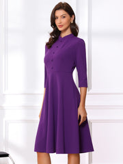 Retro 3/4 Sleeve Stand Collar Office Work Elegant A-Line Dress