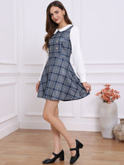 Peter Pan Collar Contrast Color Button Decor Plaid Dress