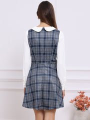 Peter Pan Collar Contrast Color Button Decor Plaid Dress