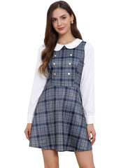 Peter Pan Collar Contrast Color Button Decor Plaid Dress