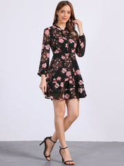 Floral V Neck Semi Sheer Layered Tiered Mini Dress