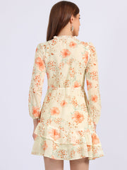 Floral V Neck Semi Sheer Layered Tiered Mini Dress