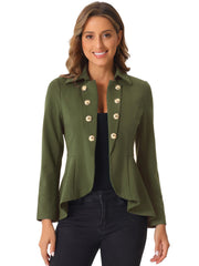 Steampunk High Low Hem Long Sleeve Peplum Jacket