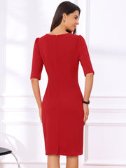 Ruched Puff Short Sleeve Work Sheath Midi Dress
